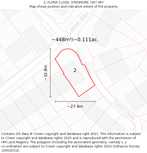 2, FLORA CLOSE, STANMORE, HA7 4PY: Plot and title map