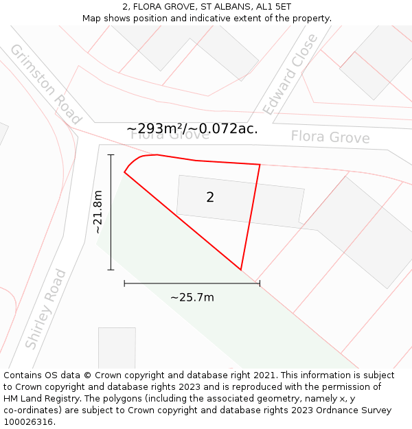 2, FLORA GROVE, ST ALBANS, AL1 5ET: Plot and title map