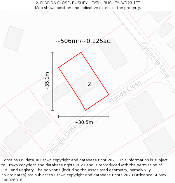 2, FLORIDA CLOSE, BUSHEY HEATH, BUSHEY, WD23 1ET: Plot and title map