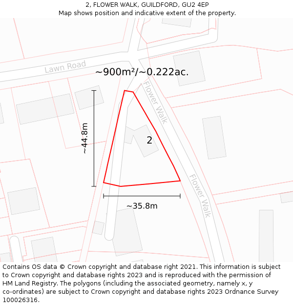 2, FLOWER WALK, GUILDFORD, GU2 4EP: Plot and title map