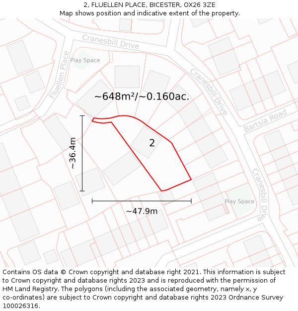 2, FLUELLEN PLACE, BICESTER, OX26 3ZE: Plot and title map