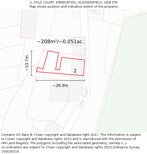 2, FOLD COURT, KIRKBURTON, HUDDERSFIELD, HD8 0TE: Plot and title map