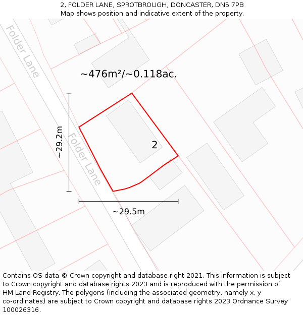 2, FOLDER LANE, SPROTBROUGH, DONCASTER, DN5 7PB: Plot and title map