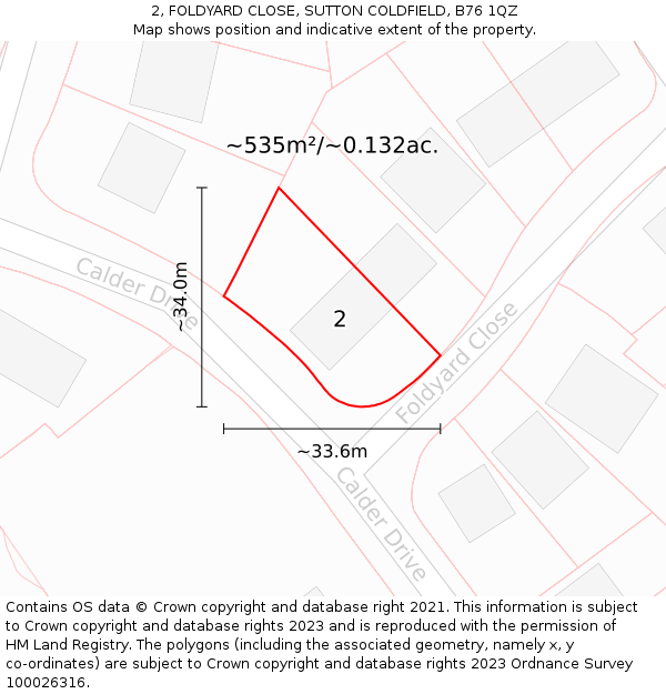 2, FOLDYARD CLOSE, SUTTON COLDFIELD, B76 1QZ: Plot and title map