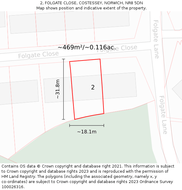 2, FOLGATE CLOSE, COSTESSEY, NORWICH, NR8 5DN: Plot and title map