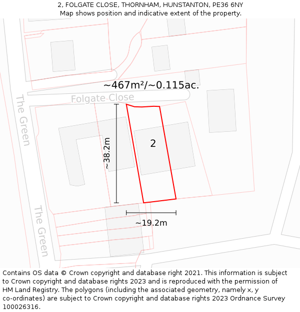 2, FOLGATE CLOSE, THORNHAM, HUNSTANTON, PE36 6NY: Plot and title map