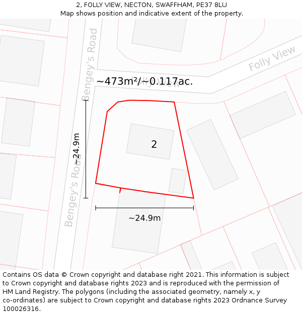2, FOLLY VIEW, NECTON, SWAFFHAM, PE37 8LU: Plot and title map