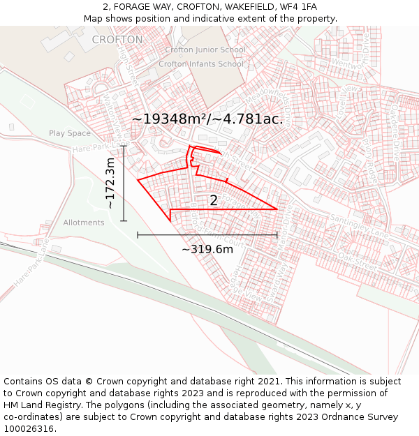 2, FORAGE WAY, CROFTON, WAKEFIELD, WF4 1FA: Plot and title map