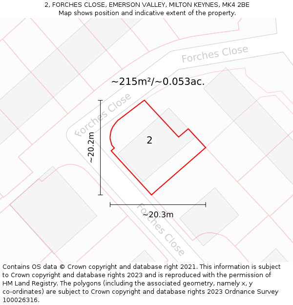 2, FORCHES CLOSE, EMERSON VALLEY, MILTON KEYNES, MK4 2BE: Plot and title map
