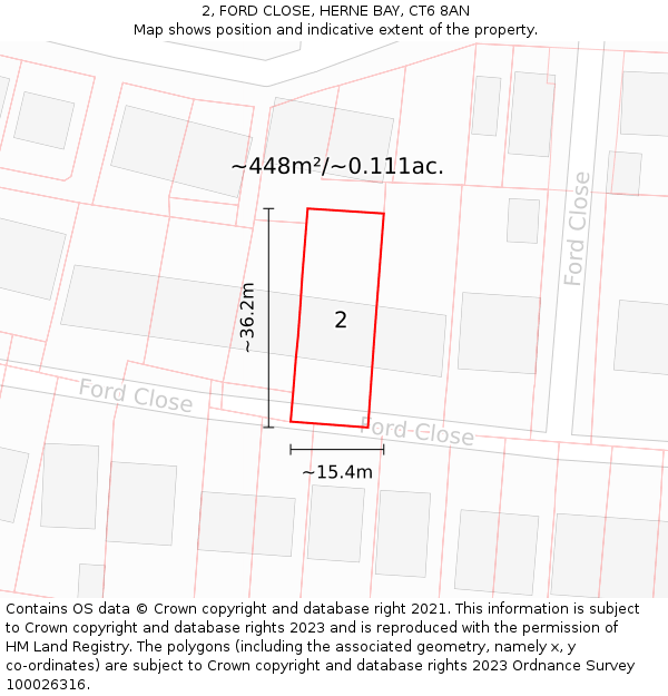 2, FORD CLOSE, HERNE BAY, CT6 8AN: Plot and title map