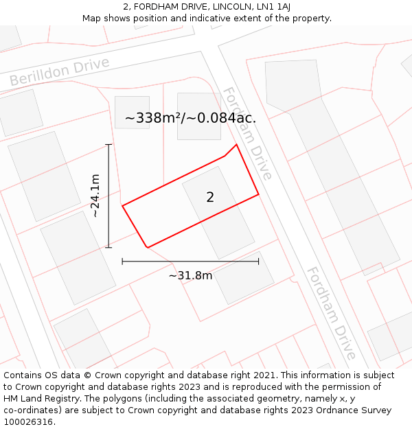 2, FORDHAM DRIVE, LINCOLN, LN1 1AJ: Plot and title map