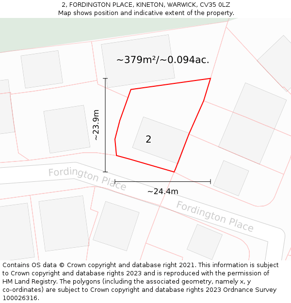 2, FORDINGTON PLACE, KINETON, WARWICK, CV35 0LZ: Plot and title map