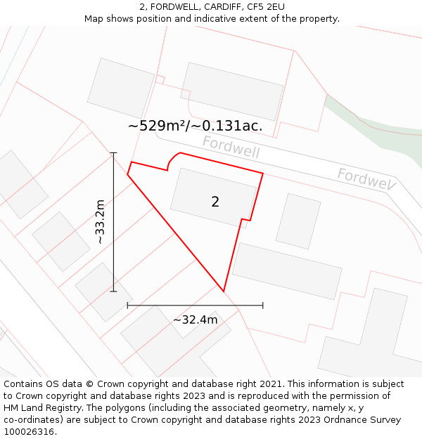 2, FORDWELL, CARDIFF, CF5 2EU: Plot and title map
