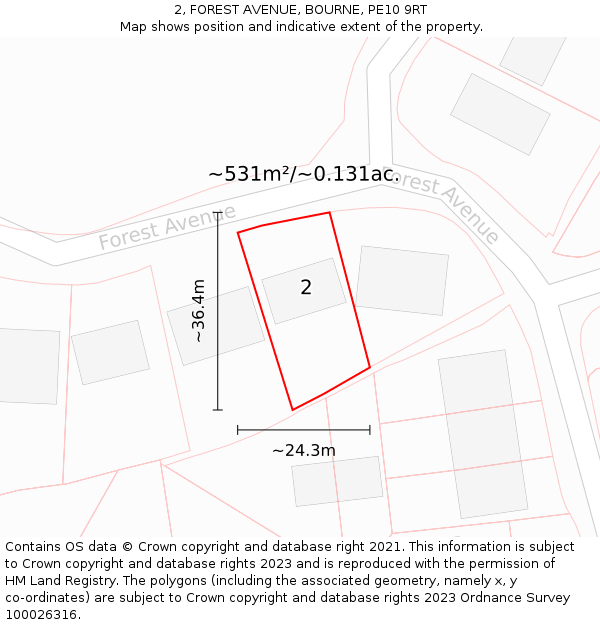 2, FOREST AVENUE, BOURNE, PE10 9RT: Plot and title map