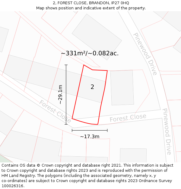 2, FOREST CLOSE, BRANDON, IP27 0HQ: Plot and title map