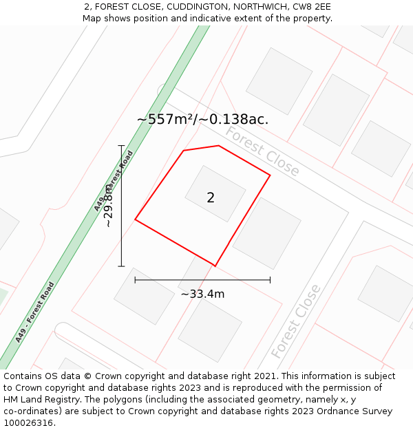 2, FOREST CLOSE, CUDDINGTON, NORTHWICH, CW8 2EE: Plot and title map