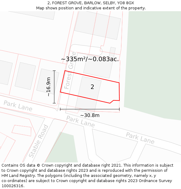 2, FOREST GROVE, BARLOW, SELBY, YO8 8GX: Plot and title map