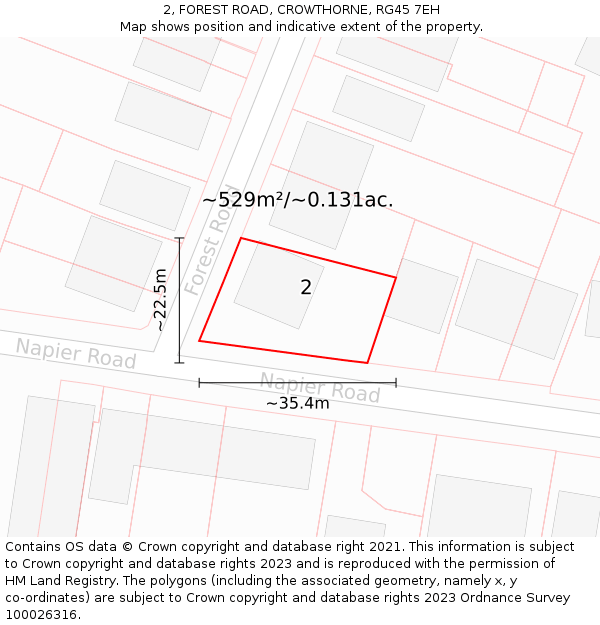 2, FOREST ROAD, CROWTHORNE, RG45 7EH: Plot and title map