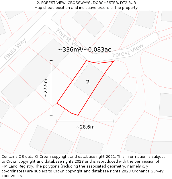 2, FOREST VIEW, CROSSWAYS, DORCHESTER, DT2 8UR: Plot and title map