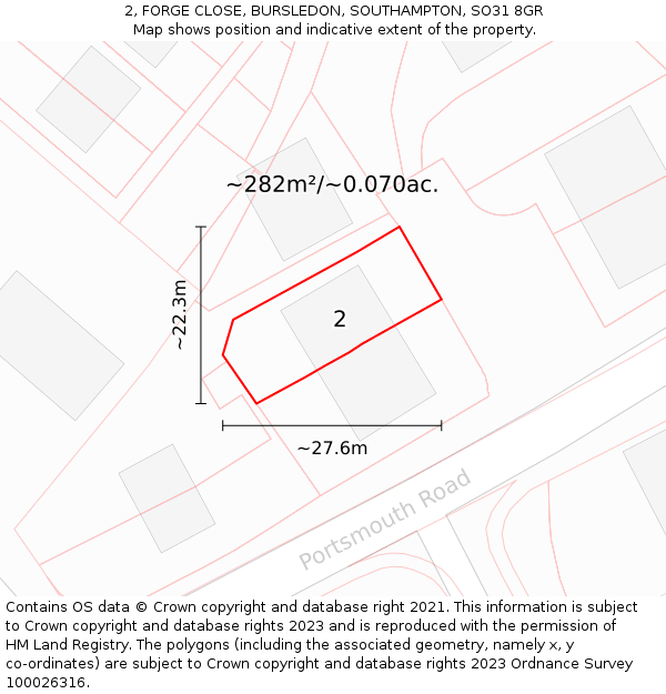 2, FORGE CLOSE, BURSLEDON, SOUTHAMPTON, SO31 8GR: Plot and title map