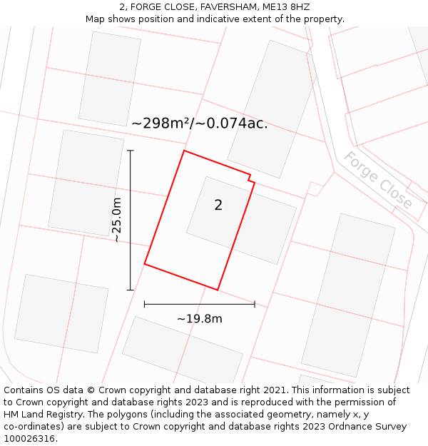 2, FORGE CLOSE, FAVERSHAM, ME13 8HZ: Plot and title map