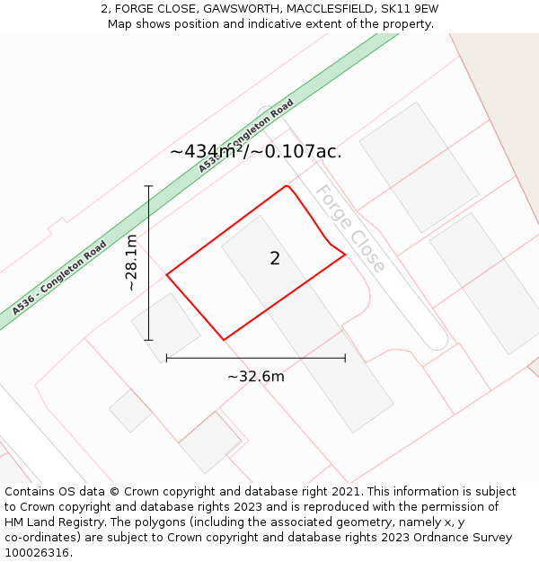 2, FORGE CLOSE, GAWSWORTH, MACCLESFIELD, SK11 9EW: Plot and title map