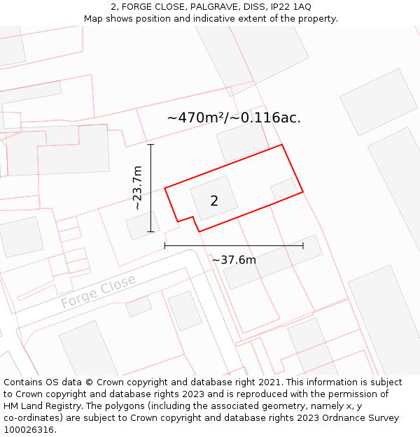 2, FORGE CLOSE, PALGRAVE, DISS, IP22 1AQ: Plot and title map