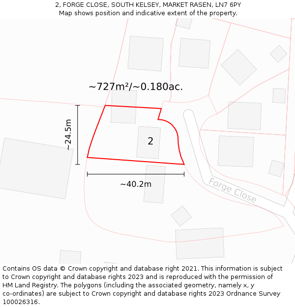 2, FORGE CLOSE, SOUTH KELSEY, MARKET RASEN, LN7 6PY: Plot and title map