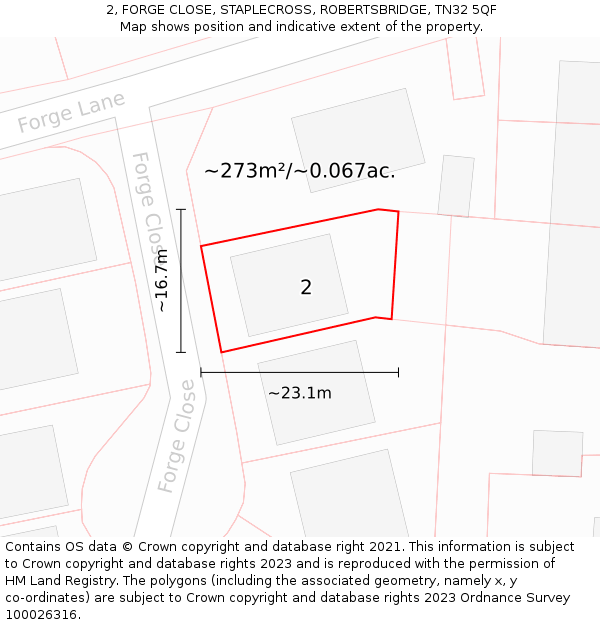 2, FORGE CLOSE, STAPLECROSS, ROBERTSBRIDGE, TN32 5QF: Plot and title map