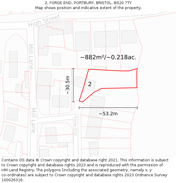 2, FORGE END, PORTBURY, BRISTOL, BS20 7TY: Plot and title map