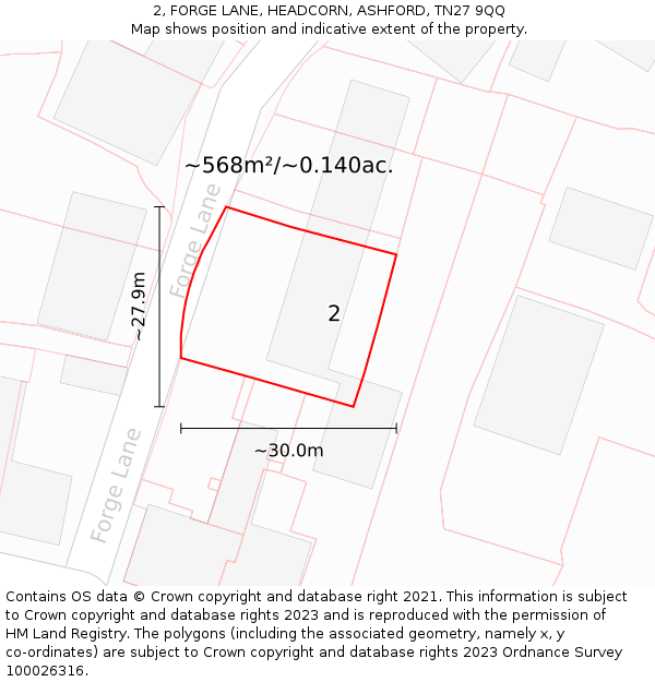 2, FORGE LANE, HEADCORN, ASHFORD, TN27 9QQ: Plot and title map