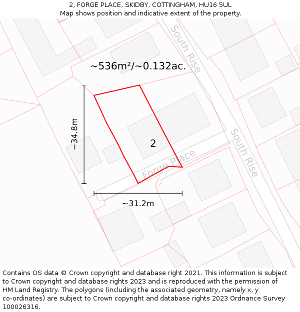 2, FORGE PLACE, SKIDBY, COTTINGHAM, HU16 5UL: Plot and title map