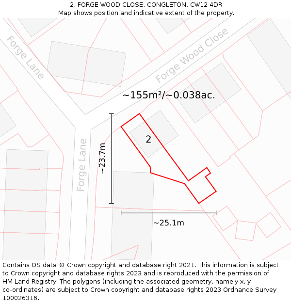 2, FORGE WOOD CLOSE, CONGLETON, CW12 4DR: Plot and title map