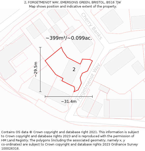 2, FORGETMENOT WAY, EMERSONS GREEN, BRISTOL, BS16 7JW: Plot and title map