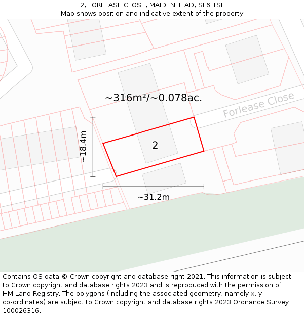 2, FORLEASE CLOSE, MAIDENHEAD, SL6 1SE: Plot and title map