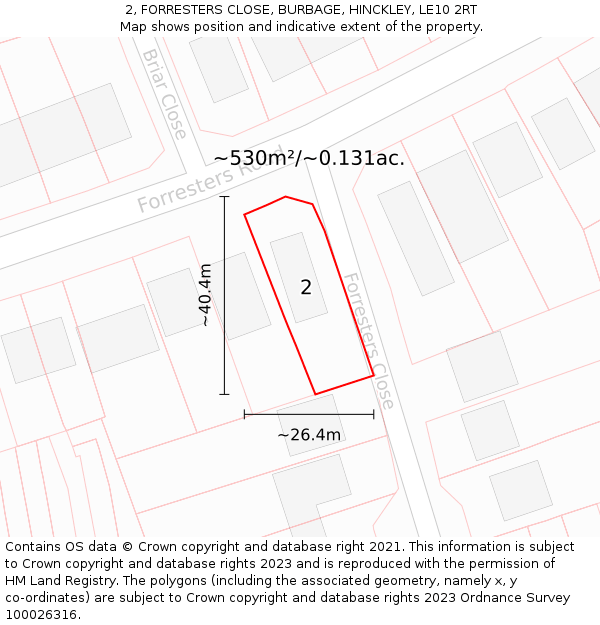 2, FORRESTERS CLOSE, BURBAGE, HINCKLEY, LE10 2RT: Plot and title map