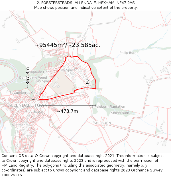 2, FORSTERSTEADS, ALLENDALE, HEXHAM, NE47 9AS: Plot and title map