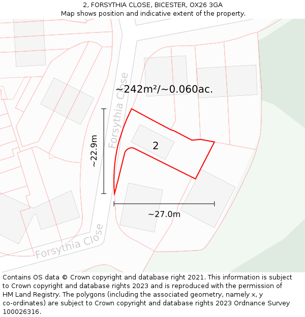 2, FORSYTHIA CLOSE, BICESTER, OX26 3GA: Plot and title map