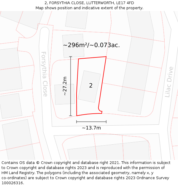 2, FORSYTHIA CLOSE, LUTTERWORTH, LE17 4FD: Plot and title map