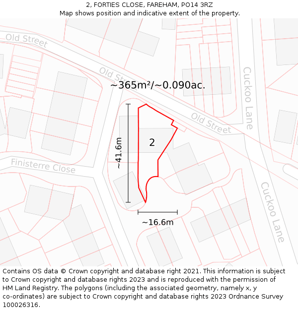 2, FORTIES CLOSE, FAREHAM, PO14 3RZ: Plot and title map