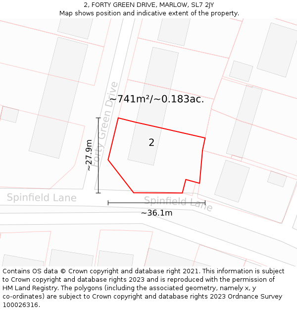 2, FORTY GREEN DRIVE, MARLOW, SL7 2JY: Plot and title map