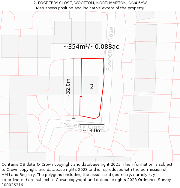 2, FOSBERRY CLOSE, WOOTTON, NORTHAMPTON, NN4 6AW: Plot and title map