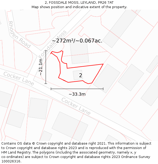2, FOSSDALE MOSS, LEYLAND, PR26 7AT: Plot and title map