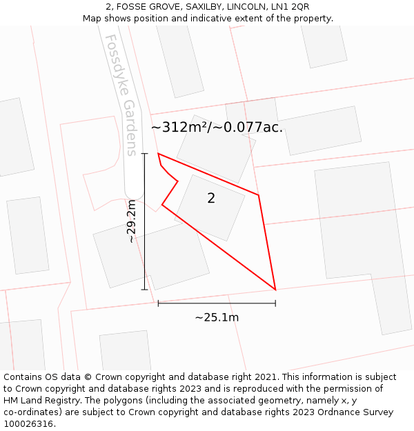 2, FOSSE GROVE, SAXILBY, LINCOLN, LN1 2QR: Plot and title map