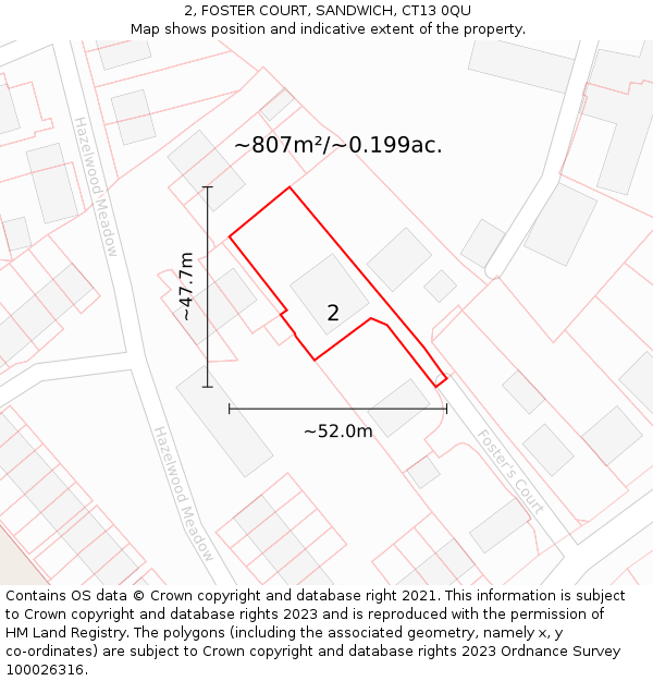 2, FOSTER COURT, SANDWICH, CT13 0QU: Plot and title map