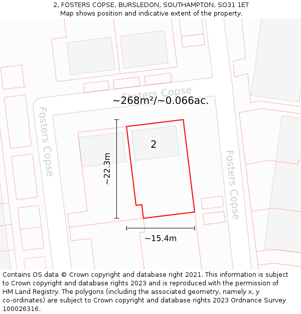 2, FOSTERS COPSE, BURSLEDON, SOUTHAMPTON, SO31 1ET: Plot and title map