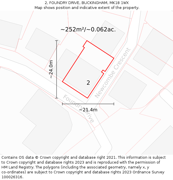 2, FOUNDRY DRIVE, BUCKINGHAM, MK18 1WX: Plot and title map