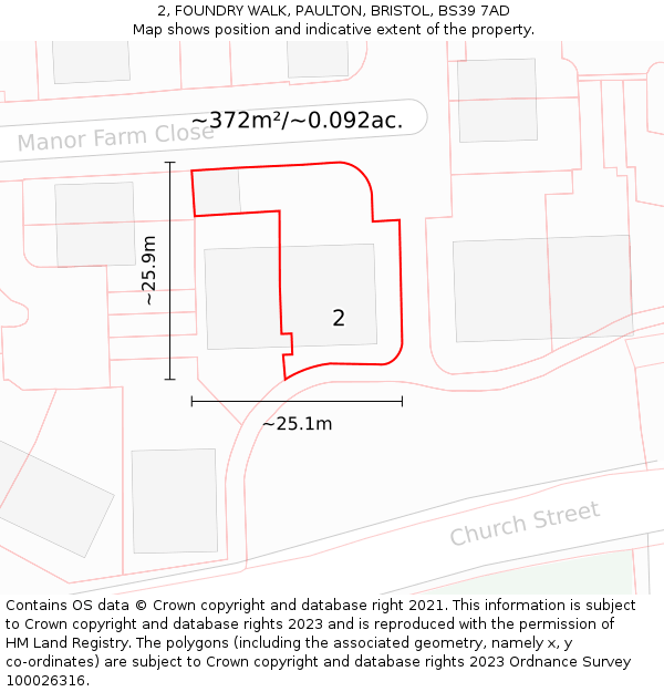 2, FOUNDRY WALK, PAULTON, BRISTOL, BS39 7AD: Plot and title map