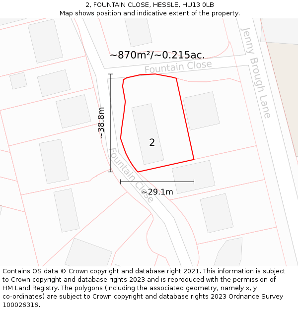 2, FOUNTAIN CLOSE, HESSLE, HU13 0LB: Plot and title map