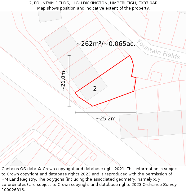 2, FOUNTAIN FIELDS, HIGH BICKINGTON, UMBERLEIGH, EX37 9AP: Plot and title map